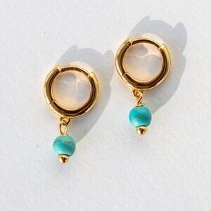 Dainty Turquoise Huggies Tiny Turquoise Gold Huggie Earrings Pretty Huggies